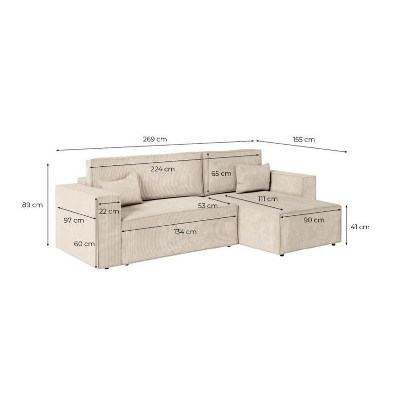ΚΑΝΑΠΕΣ ΓΩΝΙΑ New Isabella ΓΚΡΙ ΧΡΩΜΑ ΥΦΑΣΜΑΤΟΣ 270x160x90εκ - Image 7