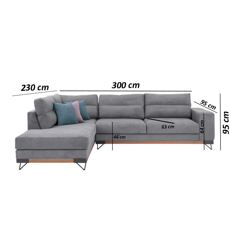 ΚΑΝΑΠΕΣ New Monaco ΑΡΙΣΤΕΡΗ ΓΩΝΙΑ ΓΚΡΙ 300x230x95εκ - Image 3