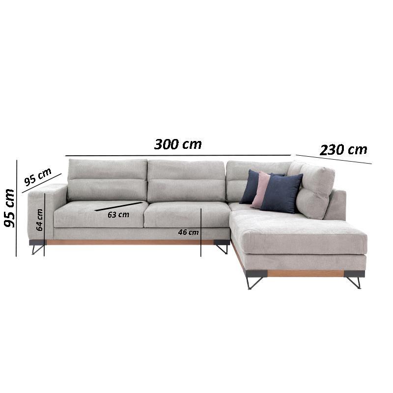 ΚΑΝΑΠΕΣ New Monaco ΔΕΞΙΑ ΓΩΝΙΑ ΓΚΡΙ ΑΝΟΙΧΤΟ 300x230x95εκ - Image 3