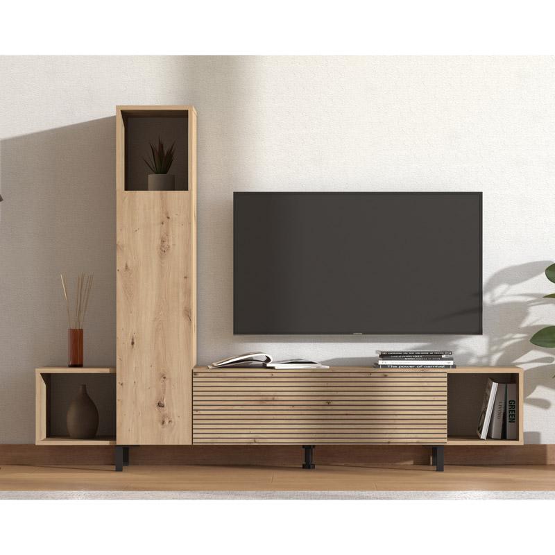 ΚΕΝΤΡΟ ΨΥΧΑΓΩΓΙΑΣ-ΣΥΝΘΕΣΗ ANDROS ARTISAN OAK-ARTISAN OAK ΜΕ ΜΑΥΡΕΣ ΓΡΑΜΜΕΣ 184x30x138εκ - Image 5