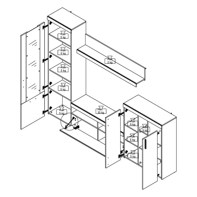 ΚΕΝΤΡΟ ΨΥΧΑΓΩΓΙΑΣ-ΣΥΝΘΕΣΗ Arno Grey Oak-White Oak 262x35x195εκ - Image 7