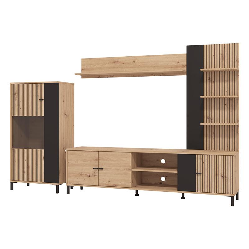ΚΕΝΤΡΟ ΨΥΧΑΓΩΓΙΑΣ-ΣΥΝΘΕΣΗ AVIGNON ARTISAN OAK-ARTISAN OAK ΜΕ ΜΑΥΡΕΣ ΓΡΑΜΜΕΣ-ΜΑΥΡΟ 263x40x167εκ - Image 4