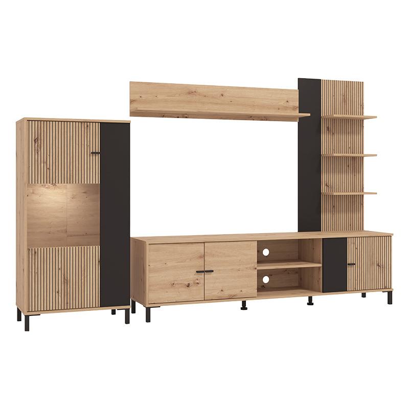 ΚΕΝΤΡΟ ΨΥΧΑΓΩΓΙΑΣ-ΣΥΝΘΕΣΗ AVIGNON ARTISAN OAK-ARTISAN OAK ΜΕ ΜΑΥΡΕΣ ΓΡΑΜΜΕΣ-ΜΑΥΡΟ 263x40x167εκ - Image 5