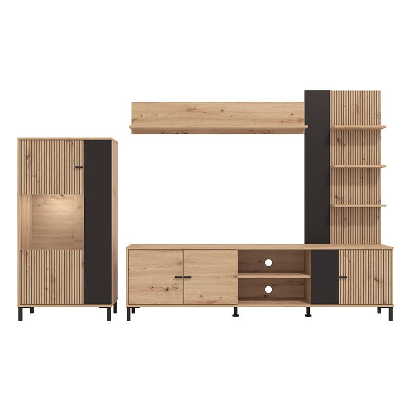 ΚΕΝΤΡΟ ΨΥΧΑΓΩΓΙΑΣ-ΣΥΝΘΕΣΗ AVIGNON ARTISAN OAK-ARTISAN OAK ΜΕ ΜΑΥΡΕΣ ΓΡΑΜΜΕΣ-ΜΑΥΡΟ 263x40x167εκ - Image 6