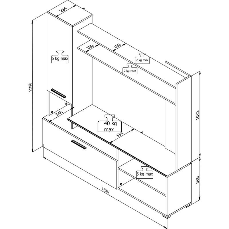 ΚΕΝΤΡΟ ΨΥΧΑΓΩΓΙΑΣ-ΣΥΝΘΕΣΗ BRAGA ARTISAN OAK-ΜΑΥΡΟ 168x35x157εκ - Image 7