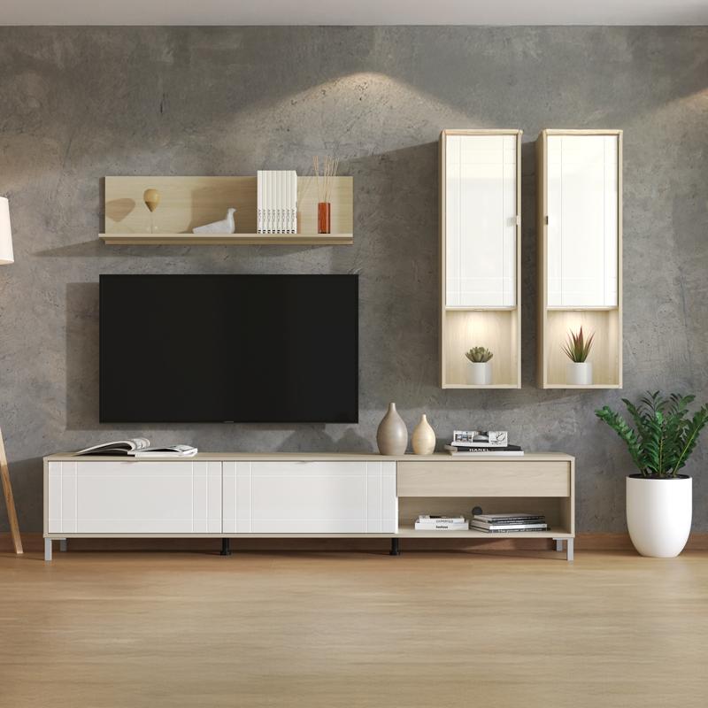 ΚΕΝΤΡΟ ΨΥΧΑΓΩΓΙΑΣ-ΣΥΝΘΕΣΗ CAMBRIDGE ΛΕΥΚΟ-OAK 234x40x197εκ - Image 2