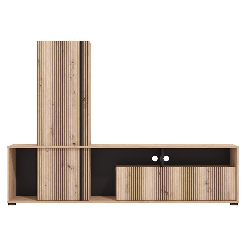 ΚΕΝΤΡΟ ΨΥΧΑΓΩΓΙΑΣ-ΣΥΝΘΕΣΗ CHANIA ARTISAN OAK-ARTISAN OAK ΜΕ ΜΑΥΡΕΣ ΓΡΑΜΜΕΣ-ΜΑΥΡΟ 196x33x140εκ xtrt - Image 3