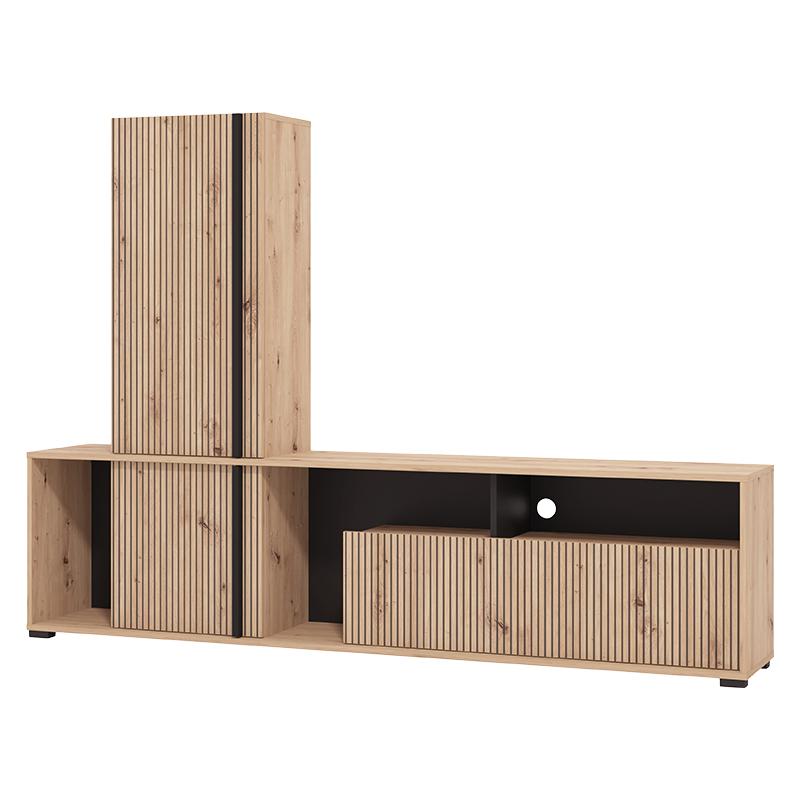ΚΕΝΤΡΟ ΨΥΧΑΓΩΓΙΑΣ-ΣΥΝΘΕΣΗ CHANIA ARTISAN OAK-ARTISAN OAK ΜΕ ΜΑΥΡΕΣ ΓΡΑΜΜΕΣ-ΜΑΥΡΟ 196x33x140εκ xtrt - Image 4