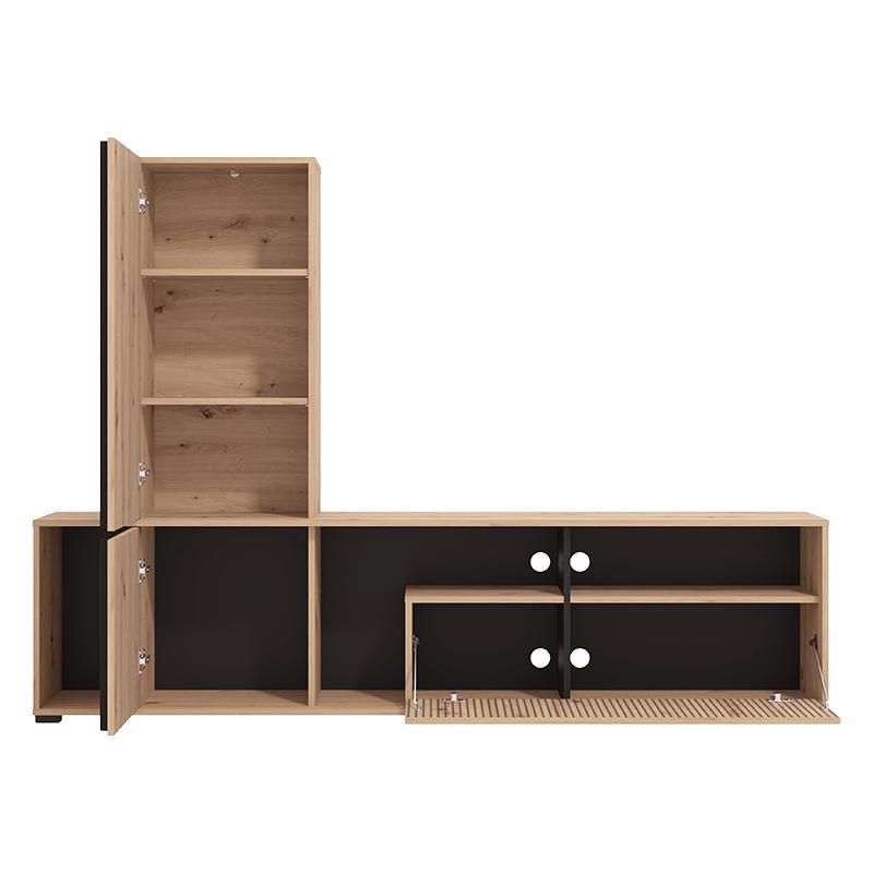 ΚΕΝΤΡΟ ΨΥΧΑΓΩΓΙΑΣ-ΣΥΝΘΕΣΗ CHANIA ARTISAN OAK-ARTISAN OAK ΜΕ ΜΑΥΡΕΣ ΓΡΑΜΜΕΣ-ΜΑΥΡΟ 196x33x140εκ xtrt - Image 5