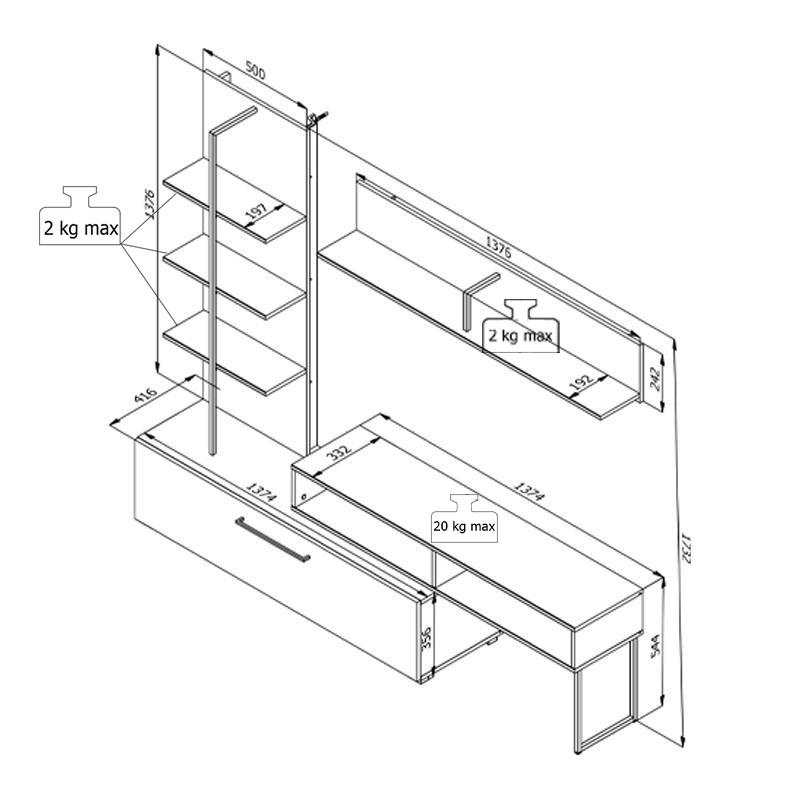 ΚΕΝΤΡΟ ΨΥΧΑΓΩΓΙΑΣ-ΣΥΝΘΕΣΗ EVORA ARTISAN OAK-CARBON 205x41x173εκ - Image 5