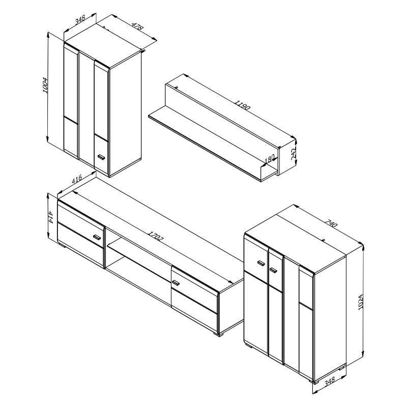 ΚΕΝΤΡΟ ΨΥΧΑΓΩΓΙΑΣ-ΣΥΝΘΕΣΗ PRATO ΛΕΥΚΟ-ΜΑΥΡΟ-ΛΕΥΚΗ ΛΑΚΑ 264x41x182εκ - Image 8