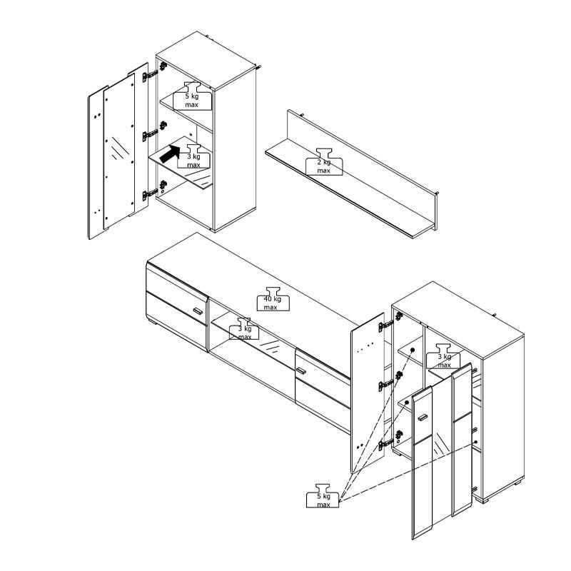 ΚΕΝΤΡΟ ΨΥΧΑΓΩΓΙΑΣ-ΣΥΝΘΕΣΗ PRATO ΛΕΥΚΟ-ΜΑΥΡΟ-ΛΕΥΚΗ ΛΑΚΑ 264x41x182εκ - Image 9