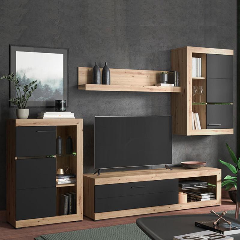 ΚΕΝΤΡΟ ΨΥΧΑΓΩΓΙΑΣ-ΣΥΝΘΕΣΗ ROSSO ARTISAN OAK-BLACK ΜΑΤT FOIL 266x41x186εκ - Image 2