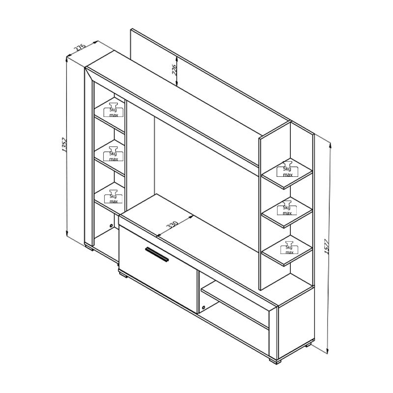 ΚΕΝΤΡΟ ΨΥΧΑΓΩΓΙΑΣ-ΣΥΝΘΕΣΗ RUBI ARTISAN / ΜΑΥΡΟ 172x33x157εκ - Image 5