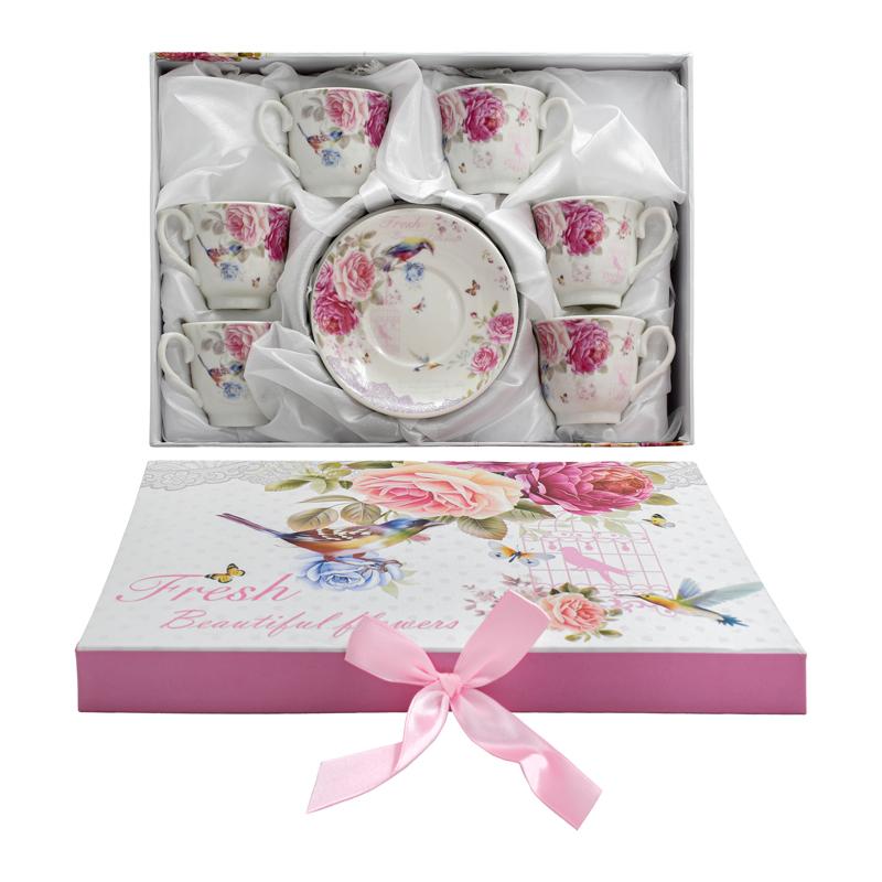 ΚΕΡΑΜΙΚO ΣΕΤ ΚΑΦΕ 6 ΤΕΜ ΣΕ ΚΟΥΤΙ FL90 FLORAL 6x6εκ