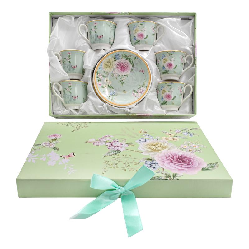 ΚΕΡΑΜΙΚO ΣΕΤ ΚΑΦΕ 6 ΤΕΜ ΣΕ ΚΟΥΤΙ FL903109 ΠΡΑΣΙΝΟ FLORAL 6x6εκ