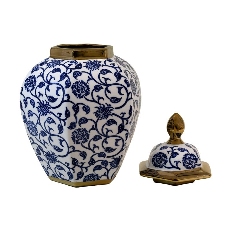 ΚΕΡΑΜΙΚΟ ΒΑΖΟ FL22424 ΜΠΛΕ-ΛΕΥΚΟ-ΧΡΥΣΟ ΧΡΩΜΑ 21x32εκ - Image 3