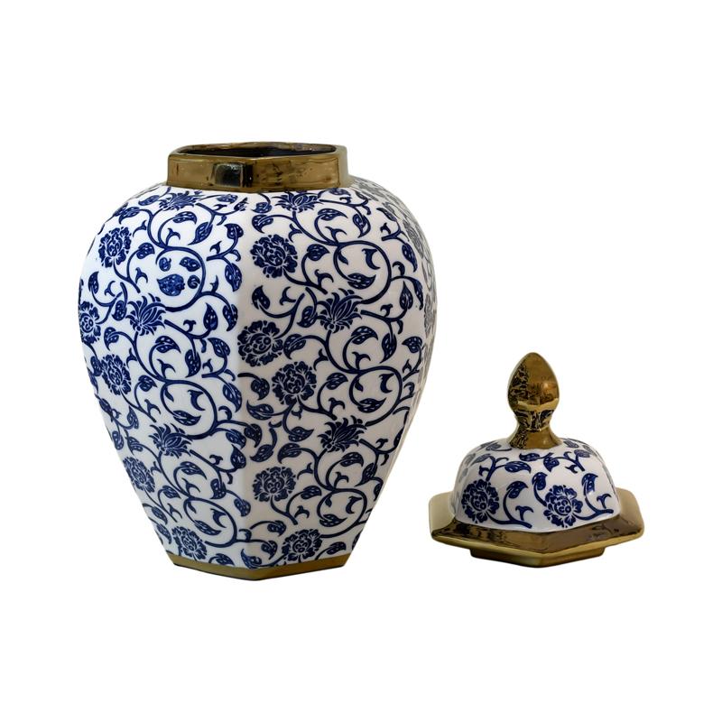 ΚΕΡΑΜΙΚΟ ΒΑΖΟ FL22424 ΜΠΛΕ-ΛΕΥΚΟ-ΧΡΥΣΟ ΧΡΩΜΑ 26x39εκ - Image 3