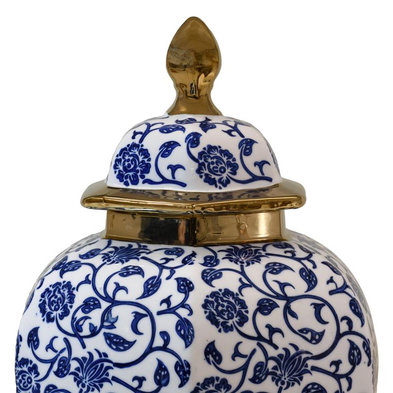 ΚΕΡΑΜΙΚΟ ΒΑΖΟ FL22424 ΜΠΛΕ-ΛΕΥΚΟ-ΧΡΥΣΟ ΧΡΩΜΑ 26x39εκ - Image 4