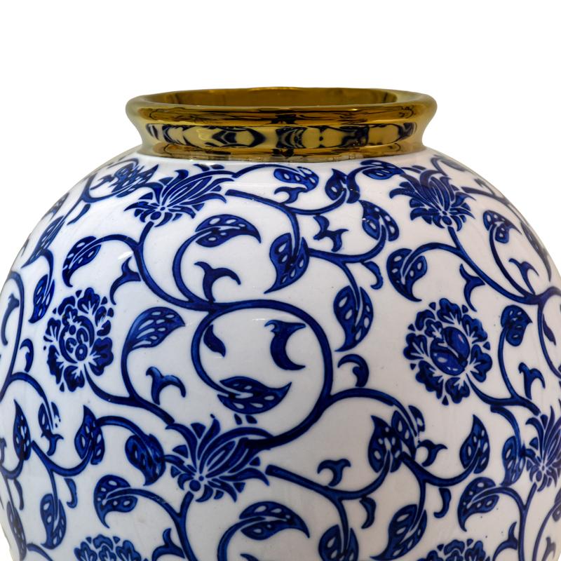 ΚΕΡΑΜΙΚΟ ΒΑΖΟ FL22855 ΜΠΛΕ-ΛΕΥΚΟ-ΧΡΥΣΟ ΧΡΩΜΑ 18x21εκ - Image 3