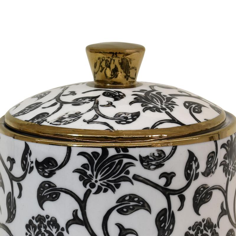 ΚΕΡΑΜΙΚΟ ΔΟΧΕΙΟ ΜΕ ΚΑΠΑΚΙ FL22960 ΜΑΥΡΟ-ΛΕΥΚΟ-ΧΡΥΣΟ ΧΡΩΜΑ 13x13εκ - Image 3