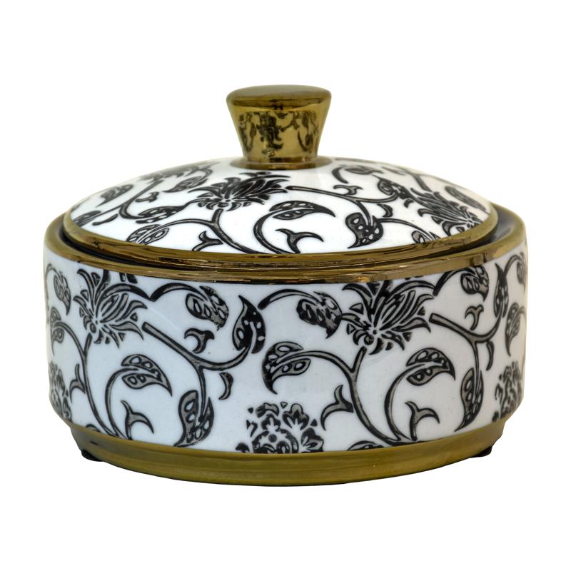 ΚΕΡΑΜΙΚΟ ΔΟΧΕΙΟ ΜΕ ΚΑΠΑΚΙ FL22960 ΜΑΥΡΟ-ΛΕΥΚΟ-ΧΡΥΣΟ ΧΡΩΜΑ 15x11εκ - Image 3