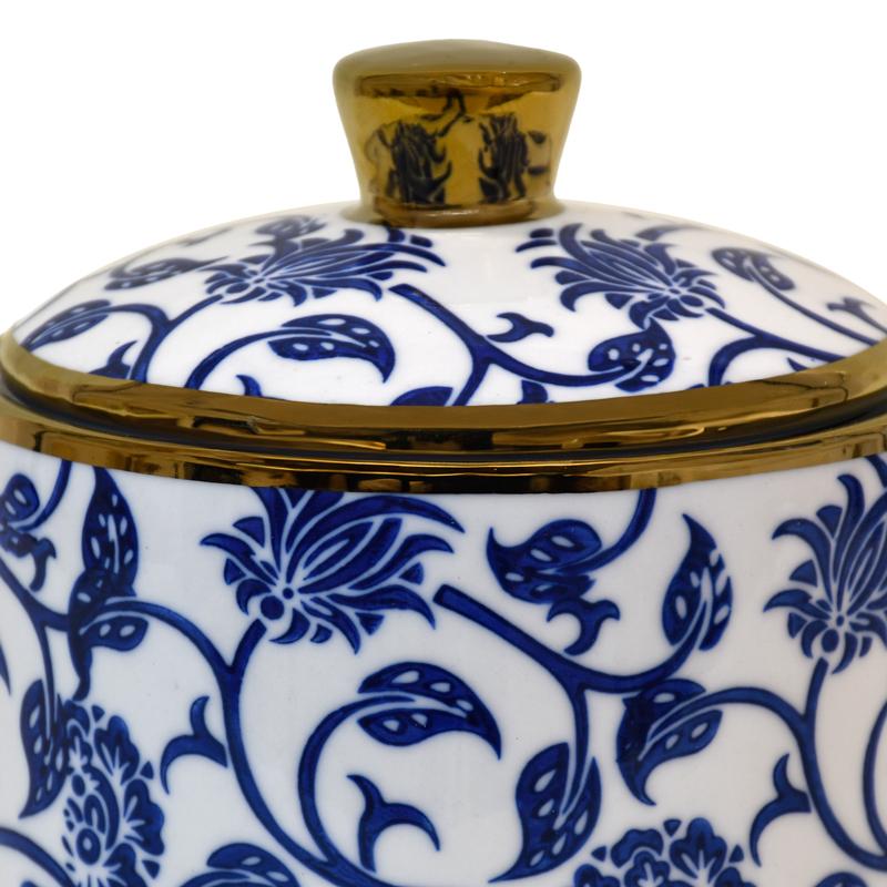 ΚΕΡΑΜΙΚΟ ΔΟΧΕΙΟ ΜΕ ΚΑΠΑΚΙ FL22960 ΜΠΛΕ-ΛΕΥΚΟ-ΧΡΥΣΟ ΧΡΩΜΑ 13x13εκ - Image 3