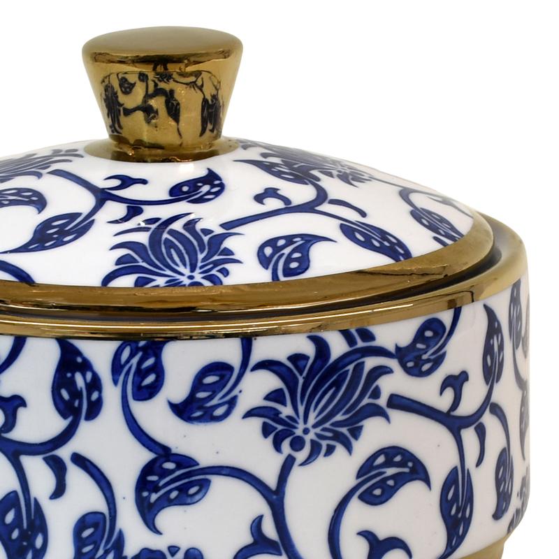 ΚΕΡΑΜΙΚΟ ΔΟΧΕΙΟ ΜΕ ΚΑΠΑΚΙ FL22960 ΜΠΛΕ-ΛΕΥΚΟ-ΧΡΥΣΟ ΧΡΩΜΑ 15x11εκ - Image 4