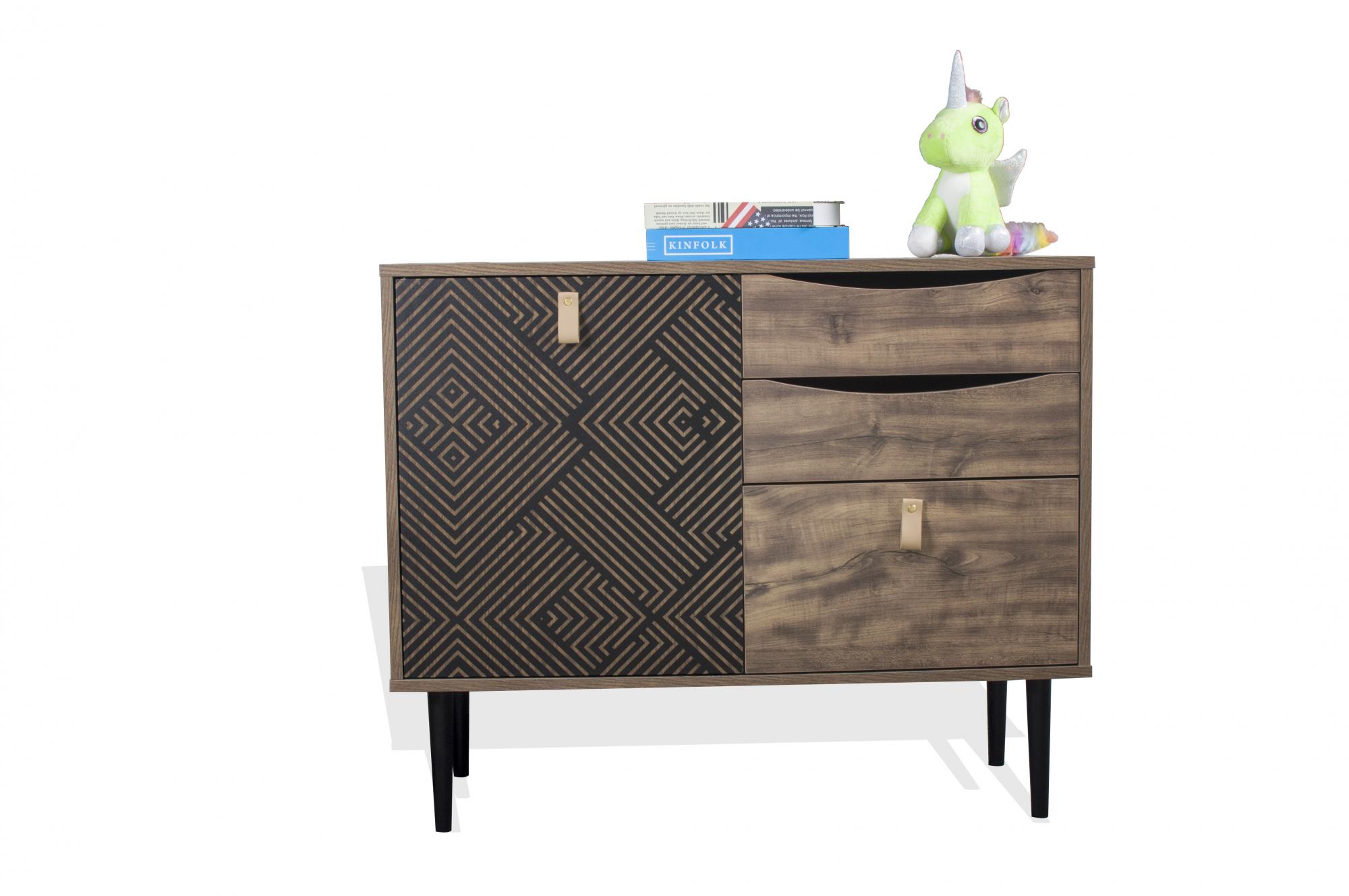 ΚΟΜΟΤΑ "Home" ΜΑΥΡΟ ΜΕ GREY OAK 90x39.5x75εκ - Image 2