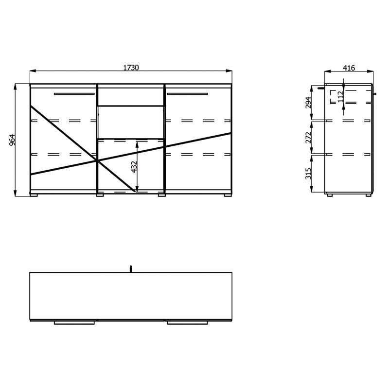 ΚΟΜΟΤΑ-ΜΠΟΥΦΕΣ TRENTINO 3K1F ΛΕΥΚΟ-ΜΑΥΡΟ-ΛΕΥΚΗ ΛΑΚΑ 173x41,5x96,5εκ s.p.f - Image 7