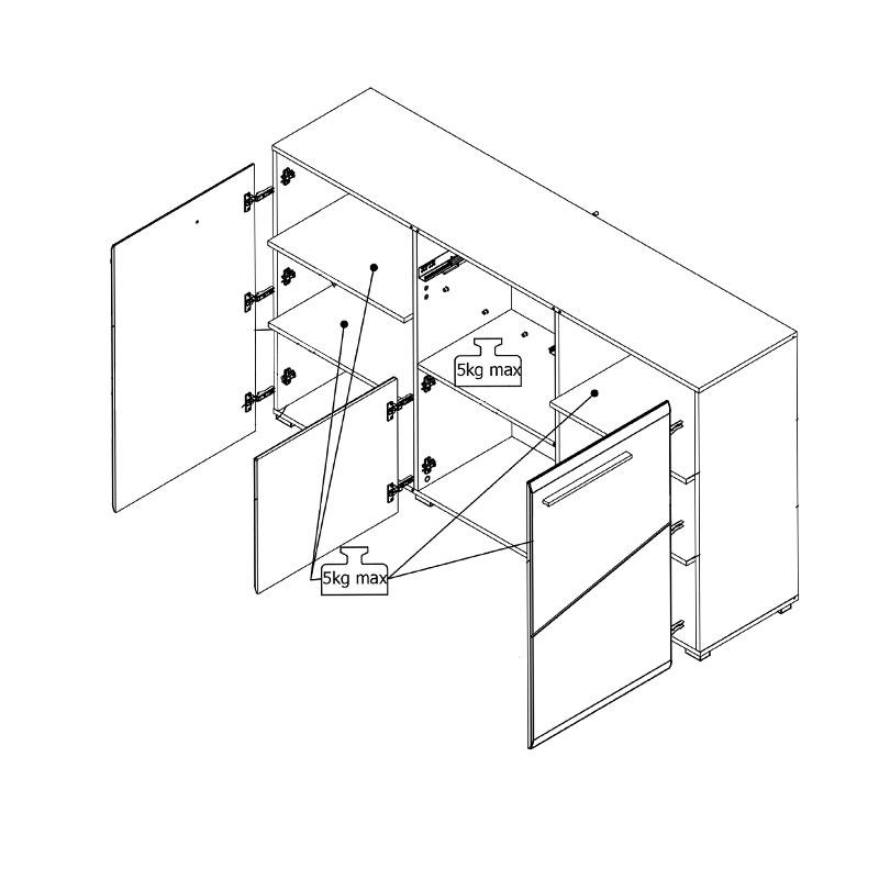 ΚΟΜΟΤΑ-ΜΠΟΥΦΕΣ TRENTINO 3K1F ΛΕΥΚΟ-ΜΑΥΡΟ-ΛΕΥΚΗ ΛΑΚΑ 173x41,5x96,5εκ s.p.f - Image 9