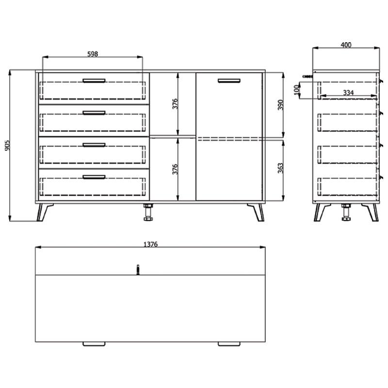 ΚΟΜΟΤΑ-ΜΠΟΥΦΕΣ UMBRIA 3K4F GREY OAK-ΜΑΥΡΟ 137x40x90εκ - Image 7