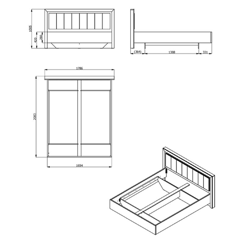ΚΡΕΒΑΤΙ Astor 160 Grey Oak - Λευκή Δερματίνη 178.5x208.5x100.5εκ - Image 5