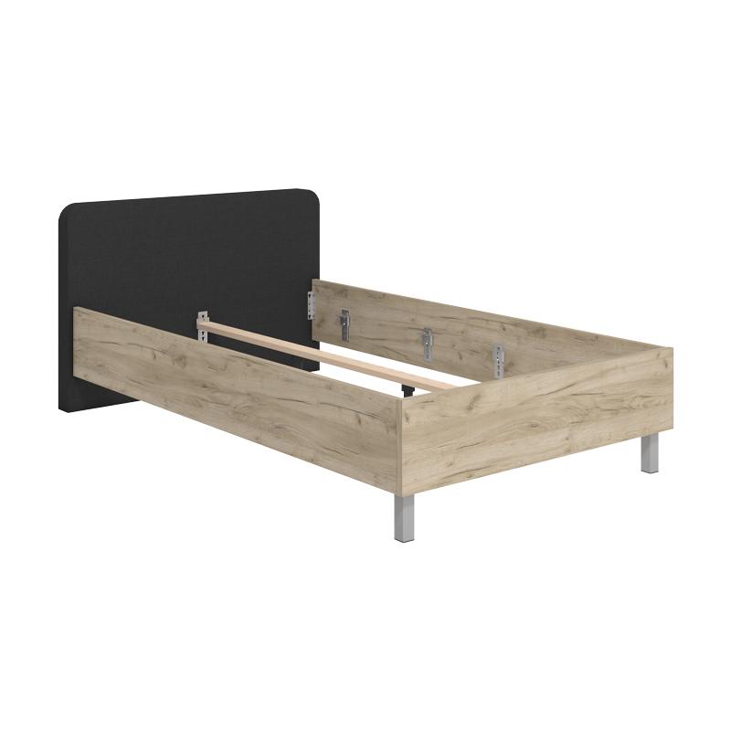 ΚΡΕΒΑΤΙ BARLETTA 120 GREY OAK ΜΕ ΓΚΡΙ ΥΦΑΣΜΑ ΚΑΙ CHROME ΠΟΔΙΑ 131x213,5x85,5εκ (120x200) - Image 5