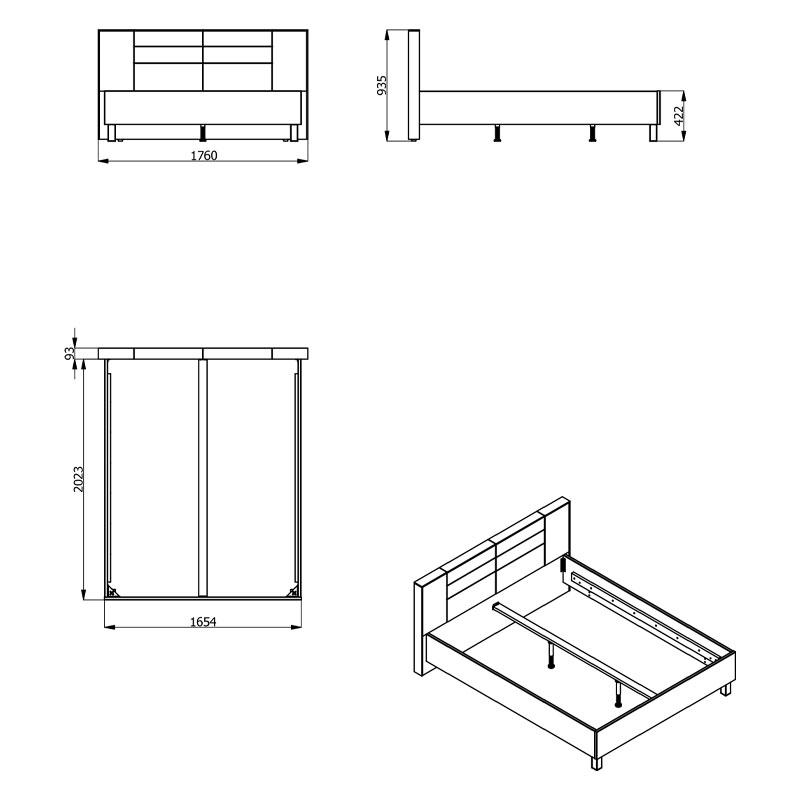 ΚΡΕΒΑΤΙ CANON 160 GREY OAK - ΓΚΡΙ ΥΦΑΣΜΑ 176.5x212.5x93.5εκ (160x200) - Image 8