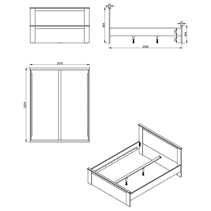 ΚΡΕΒΑΤΙ KENT BK 160 GREY OAK/WHITE OAK 167x208x100εκ - Image 4
