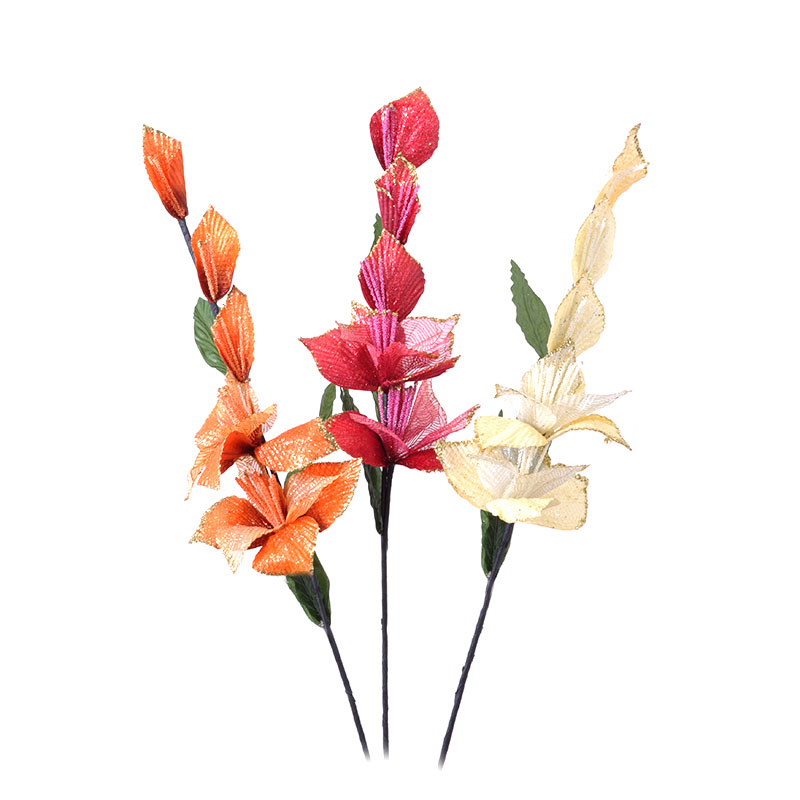 Λουλούδι Flower with 2 μπουμπούκια + 3 φύλλα 1/3 Η17-496 διάφορα χρώματα bf