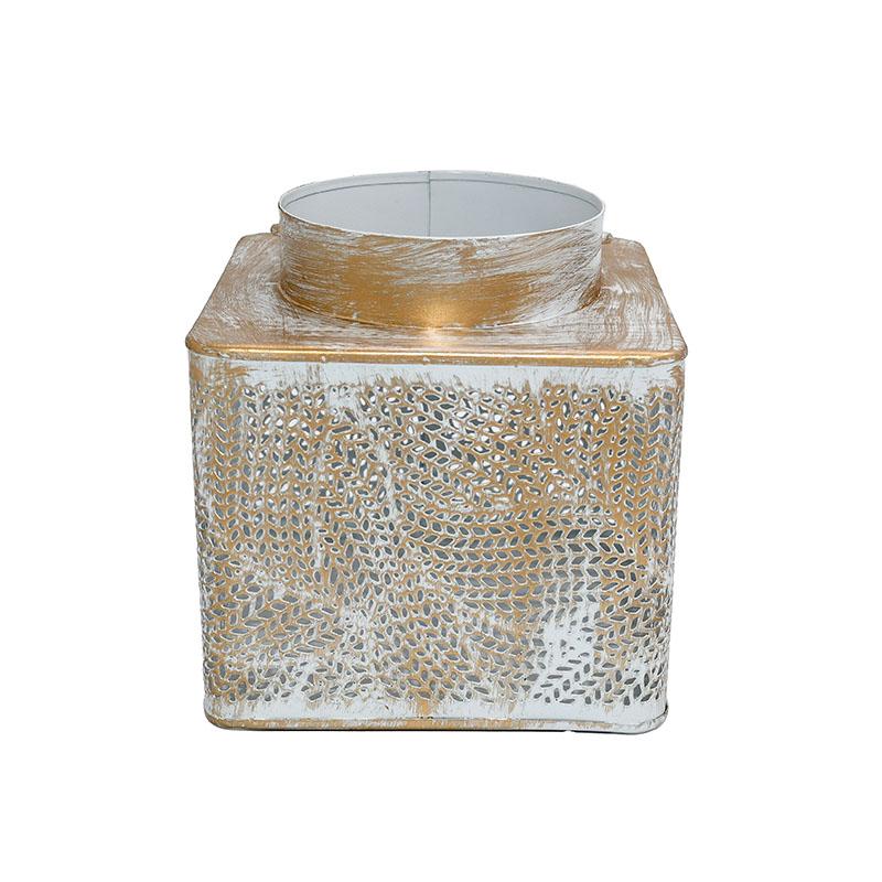 ΜΕΤΑΛΛΙΚΟ ΦΑΝΑΡΙ FL12077 ΛΕΥΚΟ-ΧΡΥΣΟ ΧΡΩΜΑ 14x14x15εκ