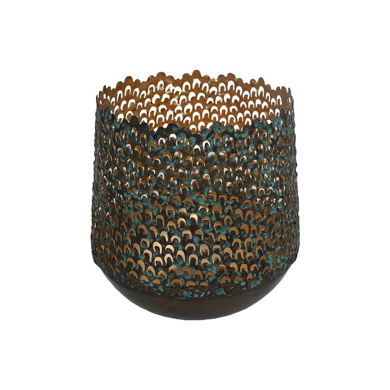 ΜΕΤΑΛΛΙΚΟ ΦΑΝΑΡΙ ΓΙΑ ΚΕΡΙ FL27125 ΚΑΦΕ ΧΡΩΜΑ 15x15εκ