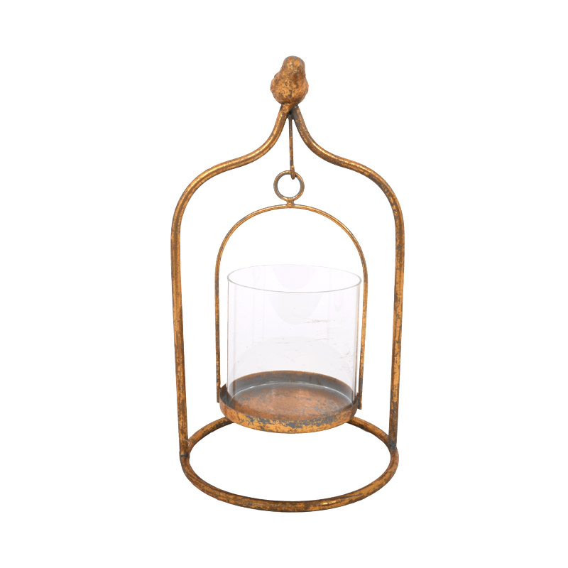 ΜΕΤΑΛΛΙΚΟ ΦΑΝΑΡΙ ΜΕ ΓΥΑΛΙ "BIRD" 31x17x11εκ