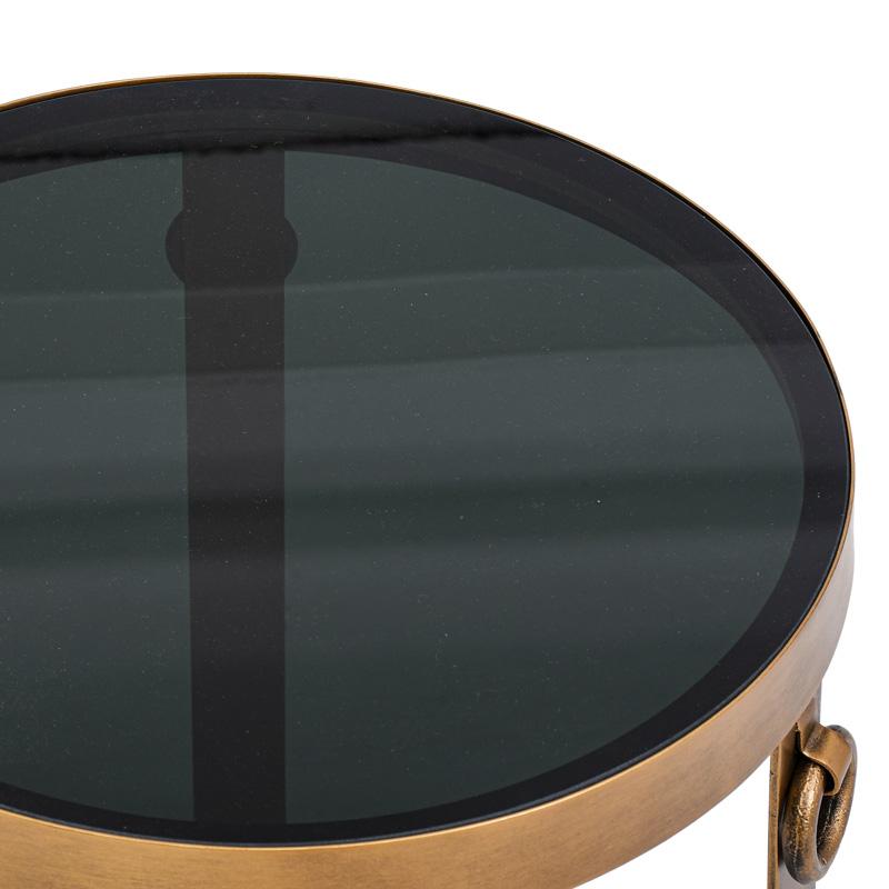 ΜΕΤΑΛΛΙΚΟ ΣΤΡΟΓΓΥΛΟ ΤΡΑΠΕΖΑΚΙ ΓΩΝΙΑΣ ΜΕ ΓΥΑΛΙΝΗ ΕΠΙΦΑΝΕΙΑ FL383 ΜΠΡΟΝΖΕ-ΜΑΥΡΟ ΧΡΩΜΑ 60x50εκ - Image 3