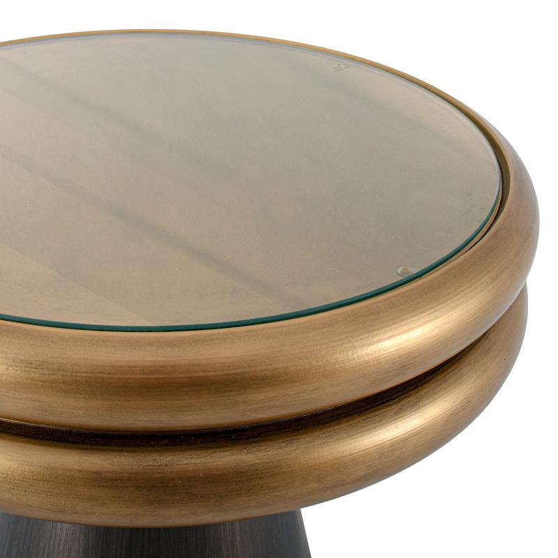 ΜΕΤΑΛΛΙΚΟ ΣΤΡΟΓΓΥΛΟ ΤΡΑΠΕΖΑΚΙ ΣΑΛΟΝΙΟΥ ΜΕ ΓΥΑΛΙ FL0091 ΧΡΥΣΟ - ΜΑΥΡΟ 41x50εκ - Image 3