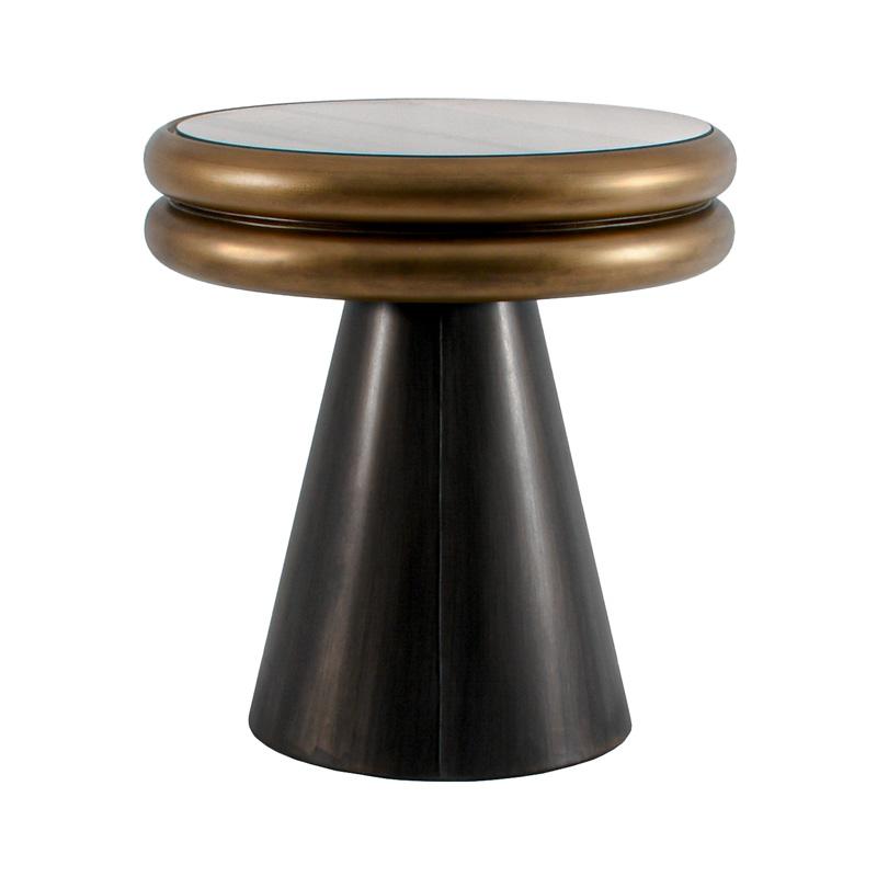 ΜΕΤΑΛΛΙΚΟ ΣΤΡΟΓΓΥΛΟ ΤΡΑΠΕΖΑΚΙ ΣΑΛΟΝΙΟΥ ΜΕ ΓΥΑΛΙ FL0092 ΧΡΥΣΟ - ΜΑΥΡΟ 53x57εκ - Image 3