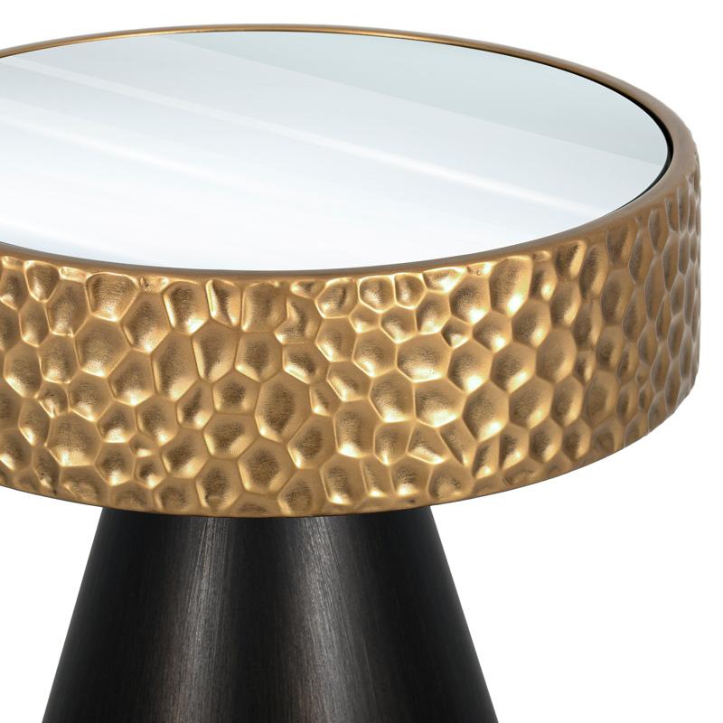 ΜΕΤΑΛΛΙΚΟ ΣΤΡΟΓΓΥΛΟ ΤΡΑΠΕΖΑΚΙ ΣΑΛΟΝΙΟΥ ΜΕ ΚΑΘΡΕΠΤΗ FL0183 ΧΡΥΣΟ - ΜΑΥΡΟ 40x44εκ