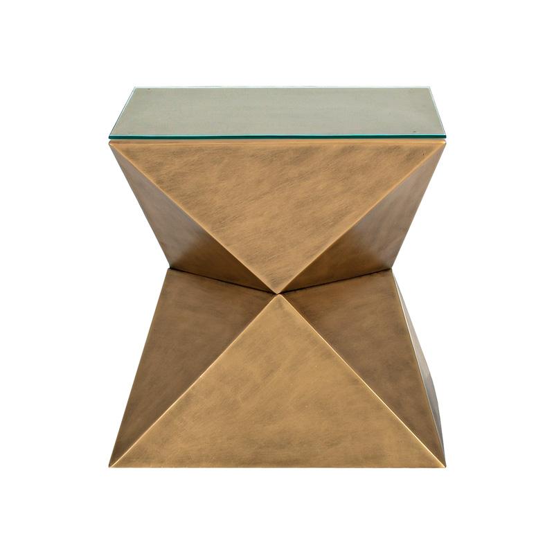 ΜΕΤΑΛΛΙΚΟ ΤΡΑΠΕΖΑΚΙ ΣΑΛΟΝΙΟΥ ΣΕ ΣΧΗΜΑ ΠΥΡΑΜΙΔΑ ΜΕ ΓΥΑΛΙ FL0160 ΧΡΥΣΟ 41x41εκ - Image 3