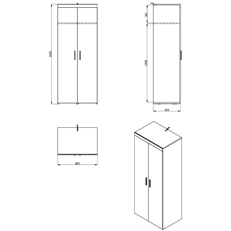 ΝΤΟΥΛΑΠΑ 2Κ Arno Grey Oak-White Oak 80x55x202εκ - Image 5