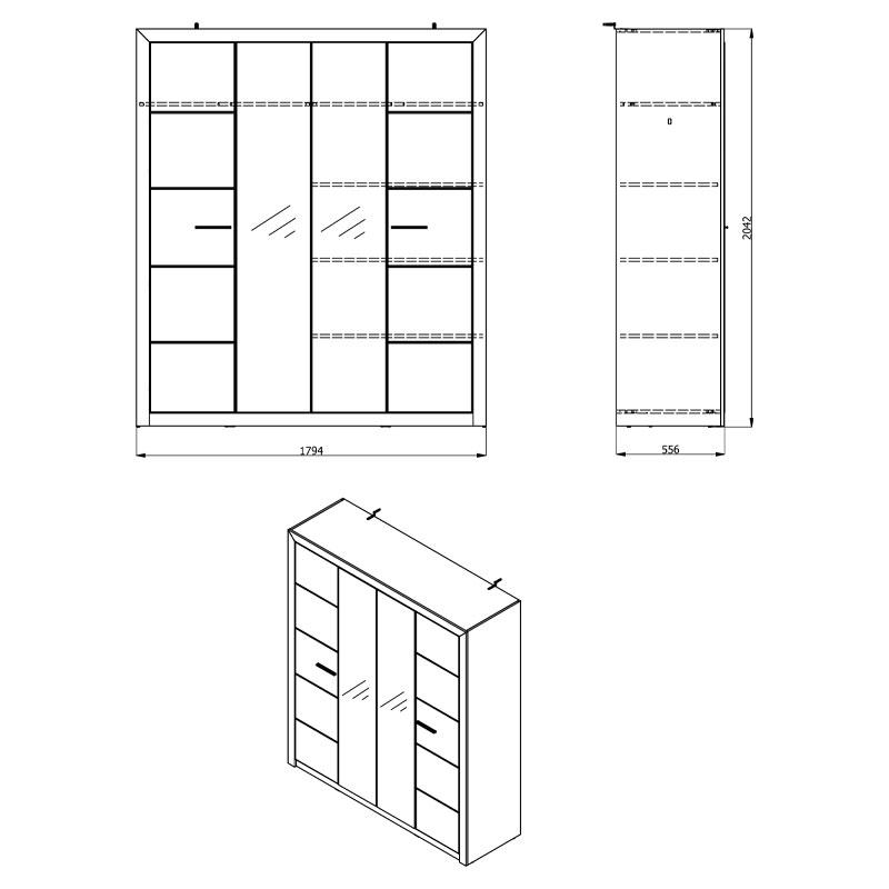 ΝΤΟΥΛΑΠΑ Astor 4K2O Grey Oak -Λευκή Λάκα 179.5x55.5x204εκ - Image 6