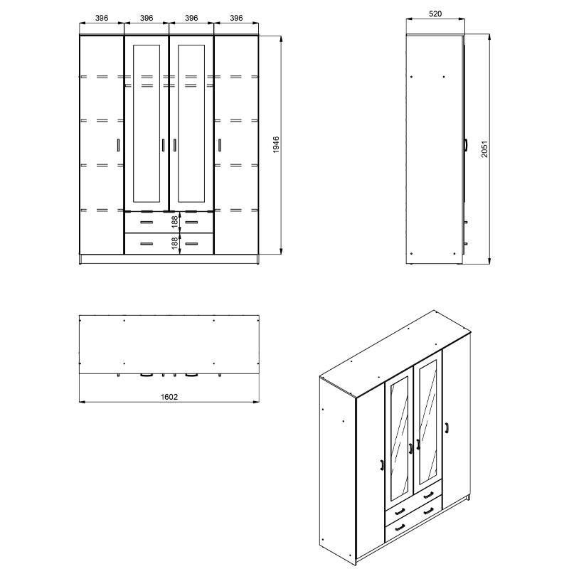 ΝΤΟΥΛΑΠΑ Hana 4Κ2FO GREY OAK 160x52x205εκ - Image 9
