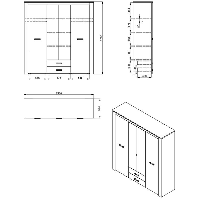 ΝΤΟΥΛΑΠΑ Kent 4K2F2O GREY OAK/WHITE OAK 199x56x207εκ - Image 6