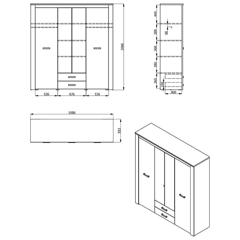 ΝΤΟΥΛΑΠΑ KSANTI ΜΕ ΚΑΘΡΕΦΤΗ 5K1O ΛΕΥΚΗ-ΛΕΥΚΗ ΛΑΚΑ 223.5x55.5x206εκ - Image 7